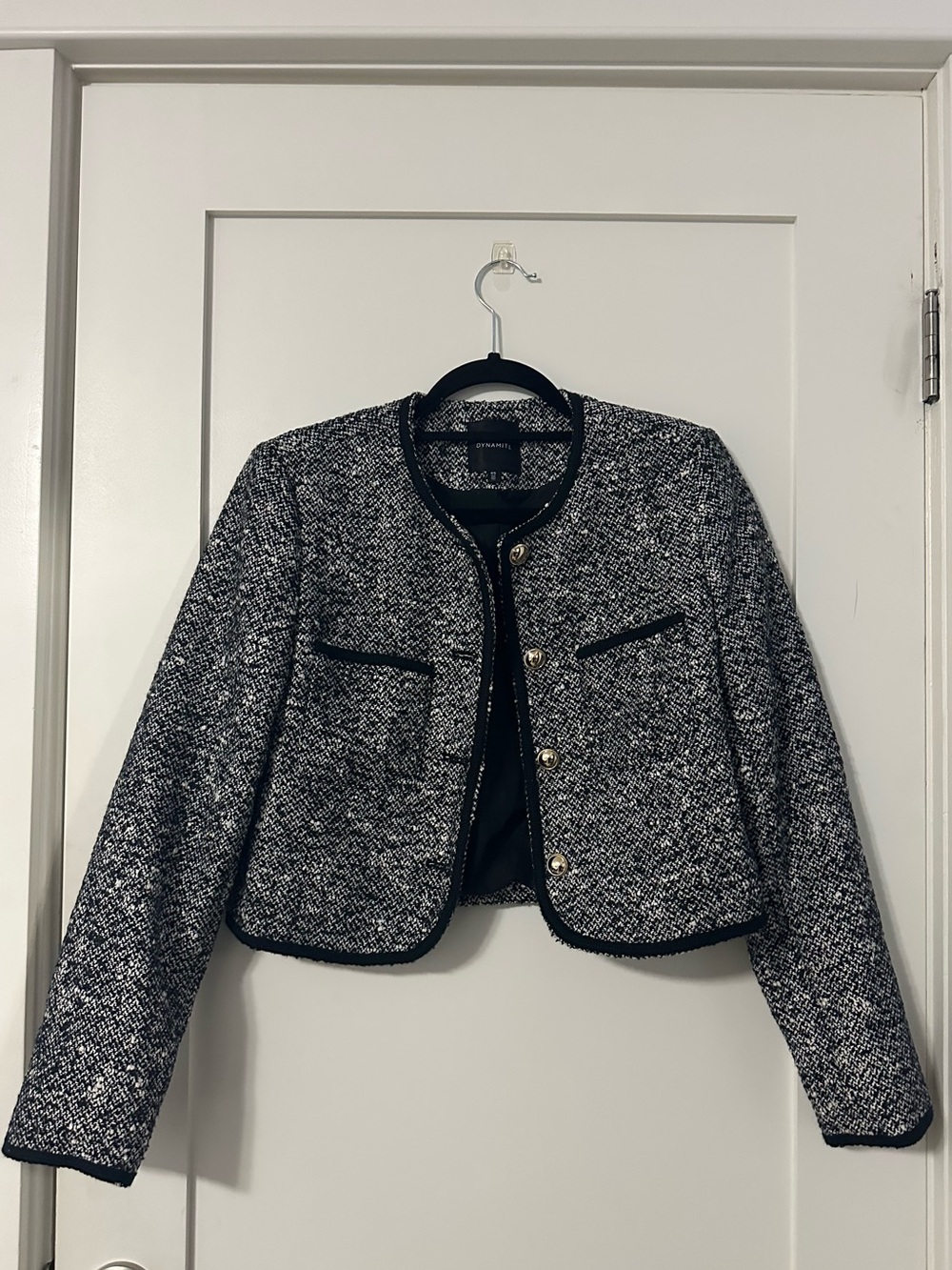 Dynamite Black & White Tweed Cropped Blazer